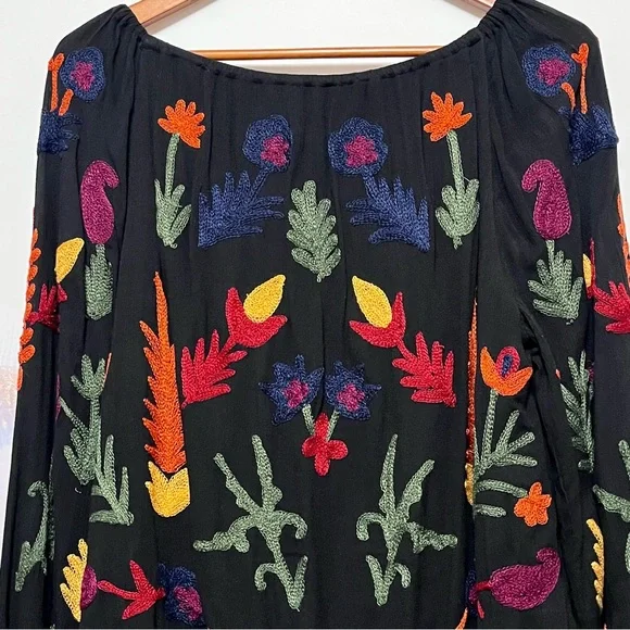 LAURIE FELT Black Peasant Blouse with Multicolor Floral Embroidery - Picture 10 of 16